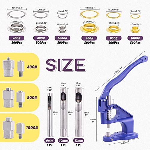 SWPEET 3007PCS Pressione Hand Press Pressione Kit de ferramentas de punção de ilhó de ilhóas, incluindo 3 matrizes, ferramentas