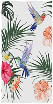 Estampa floral tropical naanle com beija -flor flor de folha de palmeira flor de hibiscus em toalhas de banho macio de banho