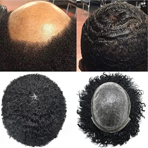 Toupee Afro para homens negros Base de pele Poly Poly Sistema de cabelo humano durável Afro Substituição de cabelo encaracolada Fácil de usar perucas de unidade de cabelo cacheado para homens