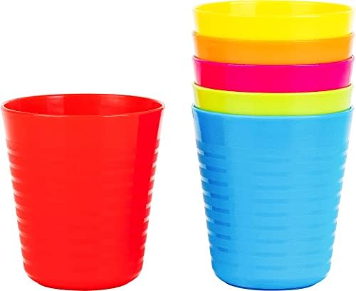 Copos de plástico para crianças Plaskidy - Conjunto de 6 copos de crianças 8 oz - Copos de copos para crianças para crianças - Copas de plástico reutilizáveis ​​para criança BPA BPA Free / Lavagem de louça Segura xícaras inquebráveis ​​para crianças e crianças pequenas