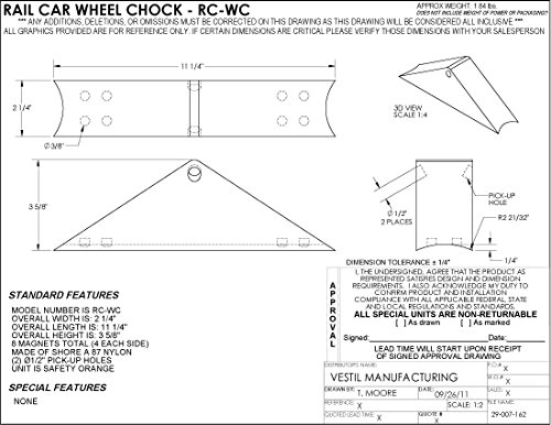 Vestil RC-WC Chock de roda do vagão magnético, 11 , laranja