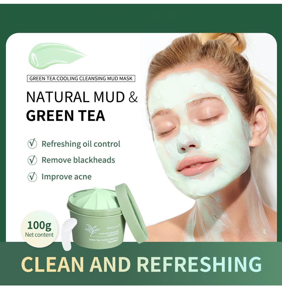 Máscara de argila de chá verde do Walulan, limpeza profunda para remover cravos, cuidados com a pele, poros encolhidos com face Cuidado máscara de aplicador hidratante, máscara de lama adequada para homens e mulheres