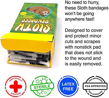 Gamago preguiçosa ataduras para crianças e crianças - Conjunto de 18 bandagens auto -adesivas embrulhadas individualmente - estéril, livre de látex e facilmente removíveis - presente engraçado e adição de primeiros socorros