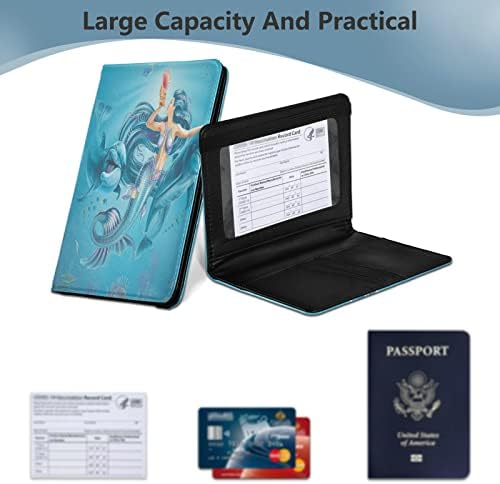 Otvee passaporte e portador de cartões de vacina, suporte de passaporte de couro PU com slot para cartões de vacina, Mermaid Dolphins Passport carteira bloqueio RFID, capa de passaporte para homens homens