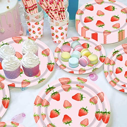 Disrub Strawberry Party Supplies-Complete Pack Strawberry Party Tabelware Counts, incluindo pratos de festa de morango, copos de guardana