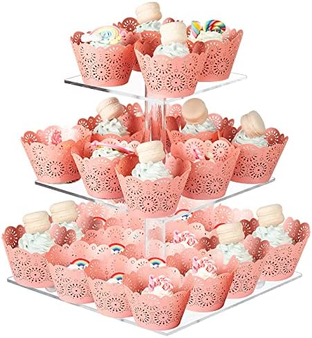 Stand de cupcakes Boxalls, 3 camadas quadradas de acrílico cupcake stand Stand, Torre de pastelaria de sobremesa transparente