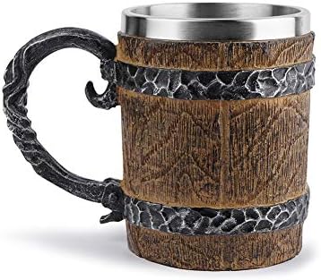 Caneca de cerveja de barril de madeira, 450 ml de madeira de aço inoxidável Viking com maçane