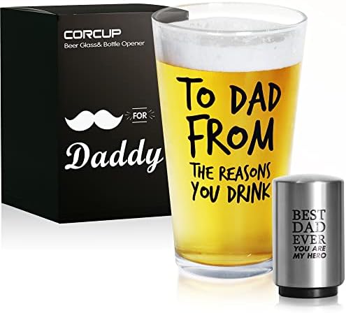 Corcup para o pai pelas razões pelas quais você D Funny Dad Beer Glass- 16 oz de cerveja com abridor de garrafas para o melhor pai- novo papai cerveja de cerveja Glass- Pais Affordable Day Day Beer Gift for Dads ou Stepdad