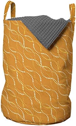 Bolsa de lavanderia laranja lunarável, conceito geométrico abstrato com motivo de onda pontilhado, cesta de cesto com alças fechamento