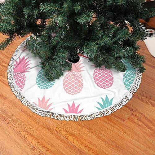 Saia de árvore de Natal de abacaxi de verão, tapete de saia de árvore de Natal com borla para decoração de festa de casamento