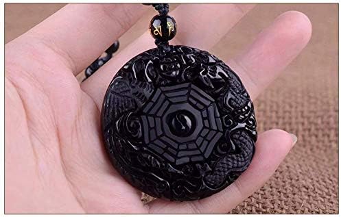 E talismãs colares de obsidianos negros naturais e pingentes esculpidos yin yang bagua zhen dragon phoenix