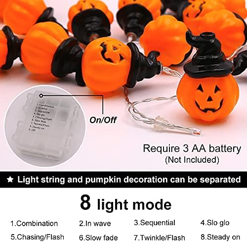Luzes de abóbora Wehvkei Luzes de Halloween Operado por bateria Indoor 2 pacote 10 pés 20 LUZES DE HALLOWEEN LEDAS