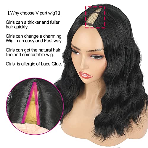 Jolelyne curto ondulado bob v parte peruca ondulada curly v wig uprade u parte de onda corporal perucas para mulheres