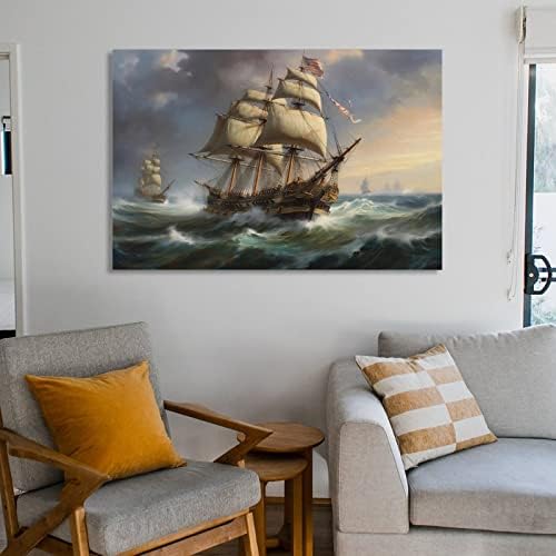 Gumege Sailing Ship Warship Poster Picture Art Print Canvas Wall Home Room Decor Boys Mulheres Presente -yyui 16x24inch