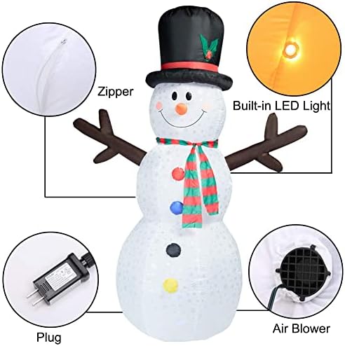 Superjare 8 pés de natal boneco de neve inflável com luzes piscantes e árvore inflável de Natal de 7 pés com luz LED,