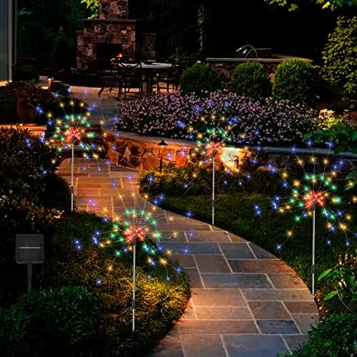IFALARILA Firefly Lights Solar Outdoor - 1200mAh Painéis solares de maior capacidade, decorações de quintal com 8 modos de iluminação, luzes de corda para quintal, caminho, jardim, pátio - 4 pacote colorido colorido