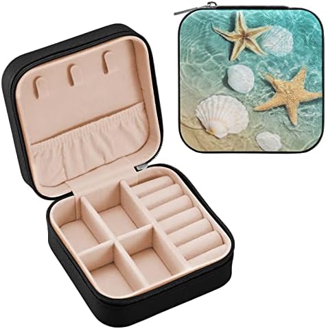 EMelivor Sea Starfish Shell Travel Jewelry Case de jóias portáteis da caixa de jóias portáteis Organizador de jóias de jóias para colar de colar de colar para colar Breading Presentes de exibição do suporte para mulheres meninas