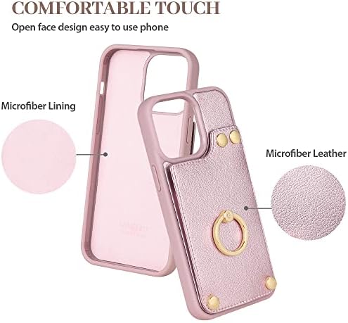 Lameeku Compatível com o iPhone 14 Pro Max Wallet Case 6.7 ', caixa de couro com suporte de cartão, kickstand de anel de rotação de
