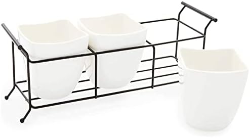 Suporte de utensílio de cerâmica branca de 3 peças com suporte de metal, caddy de talheres para organizar talheres,