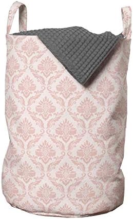 Bolsa de lavanderia de blush lunarable, design retro de damasco de padrões florais pétalas e galhos, cesto de cesto com