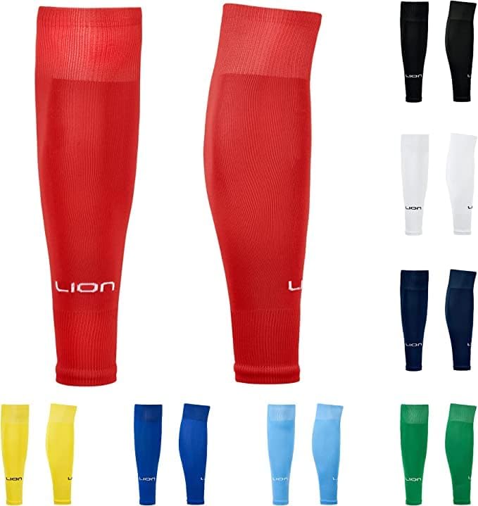 Lion Sportswear Soccer Sock Leves pernas para acompanhar meias de aderência - se encaixa sobre guardas de bezerro/canela - variedade de cores para combinar com o seu kit de equipe