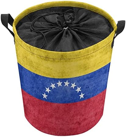 Bandeira de cestas de lavanderia da Venezuela com alças com alças impermeáveis ​​Round Round Clothes Hampers Organizador de armazenamento