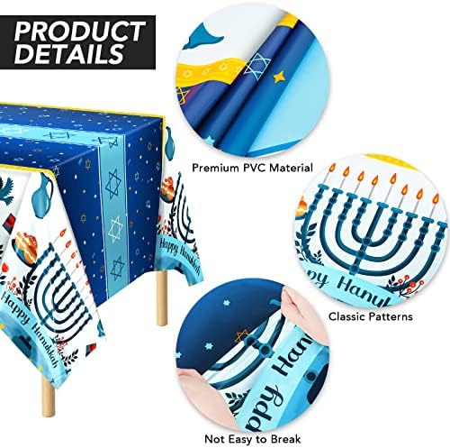 Durony 2 peças Happy Hanukkah Tolera de mesa azul e branco Chanukah Toas de mesa de plástico com temas de chanukah