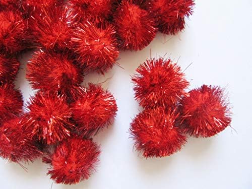Yycraft 30pcs grandes tinsel pom pom poms sparkle balls para artesanato diy, brinquedos de gato-vermelho