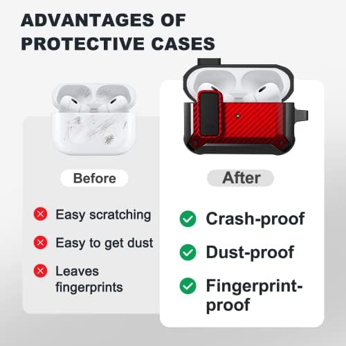 Vsagier Caso do AirPods Pro 2/1 de capa de caixa de geração com tampa de trava, robustez airpod pro case com chaveiro para homens,