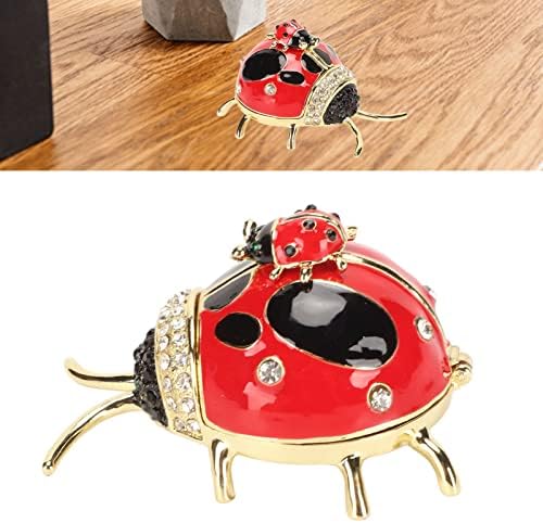 Caixa de bugiganga da joaninha, caixa de bugigangas de ovo faberge com dobradiças pintadas à mão de colorido vermelho anéis