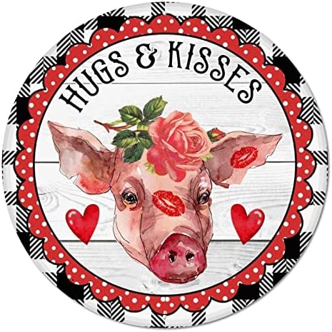 Sinal de metal redondo, dia dos namorados, abraços de animais de animal porquinho e beijos de corda de grinaldas vintage placas