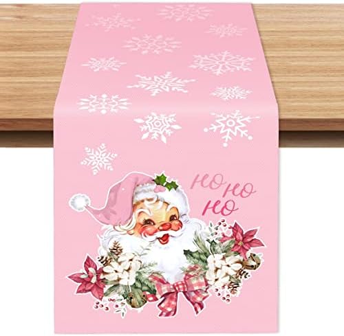 Poilkmni Rosa de mesa de Natal Runner, Decorações de Natal, 13x72 Papai Noel Claus Winter Snowflake Runner, Decoraion