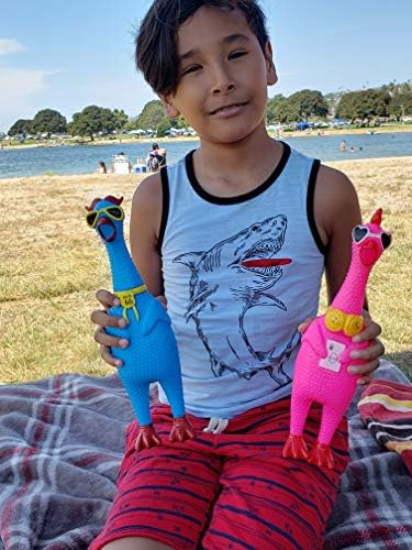 Modern Pulse Rubber Chicken Toy - Diversão estridente gritando 12,5 polegadas de altura - Designs divertidos exclusivos com óculos de sol Durável frango de borracha para crianças, adultos e cães