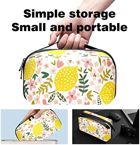 Bolsa de maquiagem bolsa de bolsa de bolsa cosmética espaçosa com zíper para mulheres e meninas limão de frutas com padrão floral