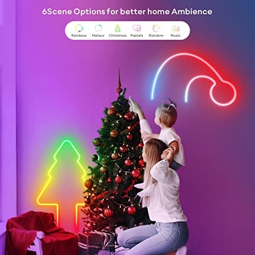 Luzes de corda de neon rgbic vocolinc, 10 pés de corda inteligente funciona com a maçã homekit, Alexa e Google, sincronização musical,