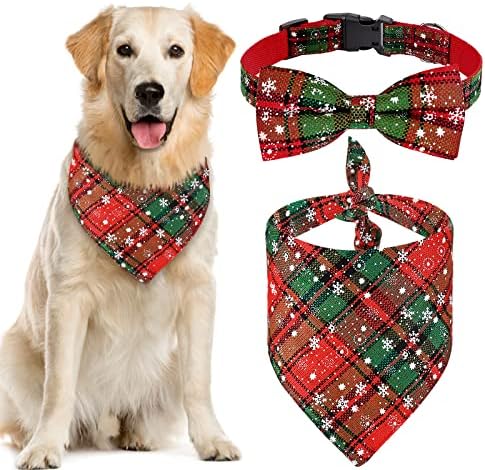 Malier Christmas Dog Bandana Set Set Plaid Pattern Pattern Dog Sconse Triangle Bibs colares de cães para cães cães cães animais de estimação