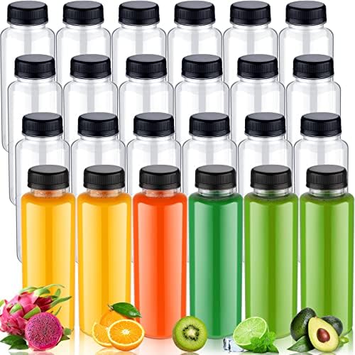 24 PCs 12 oz garrafas de suco de plástico transparente com tampas sensoriais garrafas reutilizáveis ​​garrafas de bebidas