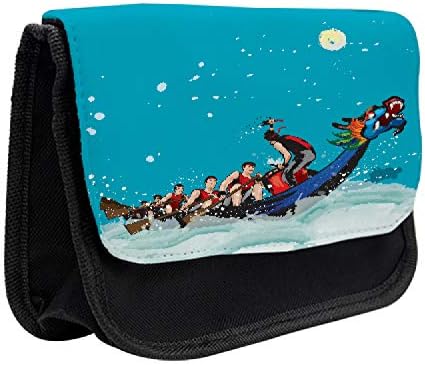 Caixa de lápis chinesa lunarable, corrida clássica de barcos de dragão, bolsa de lápis de caneta com zíper duplo, 8,5 x 5,5, multicolor