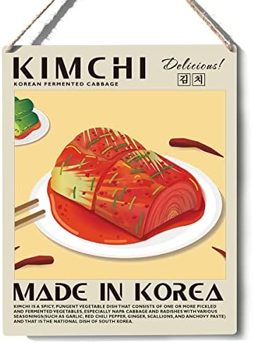 Decoração engraçada de sinal de cozinha Kim Chi Sign de madeira Placa Placa Holding Food Exhibition Prind Artwork 8 ”x10”