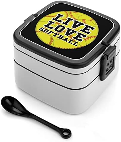 Live Love Softballs Bolas de camada dupla Bento Box Box Recipiente de refeição para trabalho Offce Picnic
