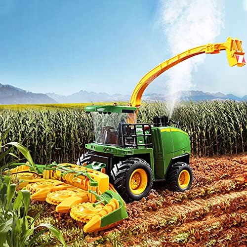 Harvester de controle remoto Goolsky, caminhão de trator RC em escala 1:24, colheita de fazenda de alta simulação de 4 rodas de 6 canções com spray de fumaça, efeitos leves e sonoros, brinquedos de veículos elétricos de 2,4 GHz para crianças e adultos