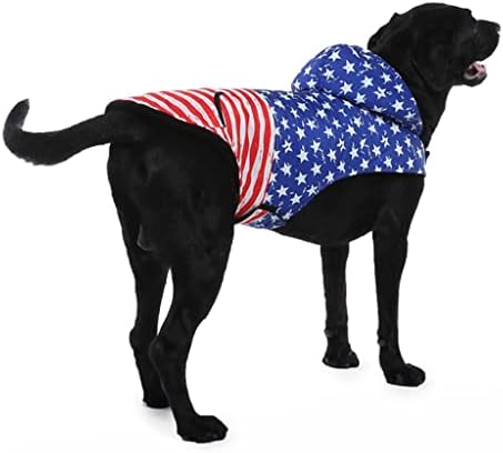 Casaco de inverno de cachorro de bandeira americana ornaous com arnês/coleira do buraco ， Jaqueta de lã impermeável