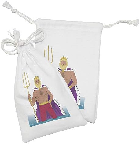 Conjunto de bolsas de tecido de Ambesonne Netuno de 2, desenho animado detalhado, desenho do oceano, com uma capa de coroa e estampa