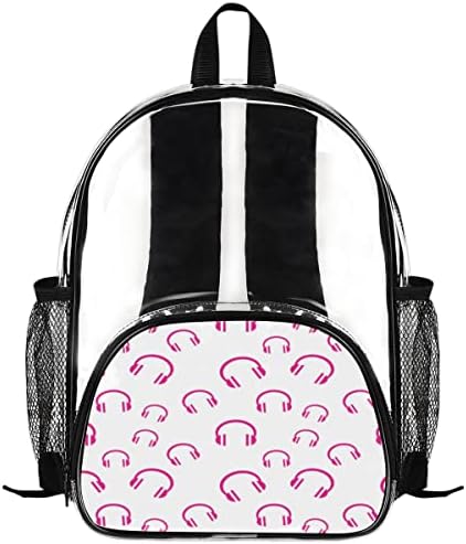 QSIRBC Pink Ear fone de ouvido Limpa mochila confortável Ajuste as tiras de ombro PVC Clear Book Bag Capacidade