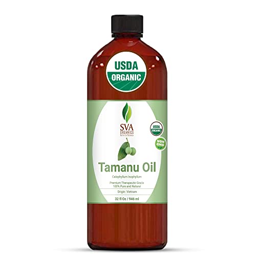 SVA Organics Tamanu Óleo Orgânico Pressado 32 oz USDA Pure Natural não refinado óleo para rosto, cuidados com a pele,