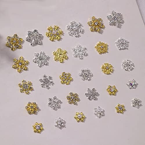 32 PCs Snowflake prego encharms shinestones 3d Cristais diamantes para unhas de acrílico, metal dourado prateado natalflakes snowflakes