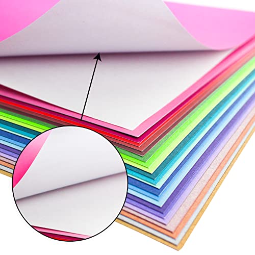 24 folhas de papel cartolina adesiva de 22 cores, papel de adesivo para impressão colorido para artesanato, fabricando cartões de recortes compatíveis com máquinas de corte de cricut e matriz