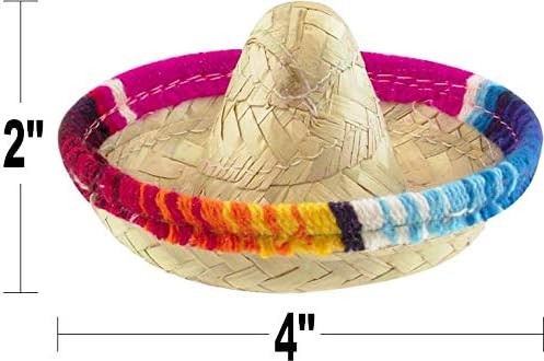 Mini Mini México Sombrero Zapata Hat - 4 polegadas de largura pequenos chapéus de palha decorados, 12 pacote