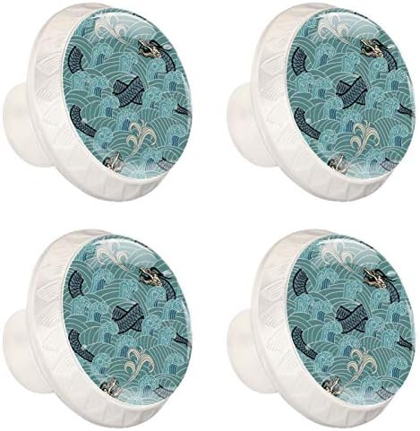 Lagerrery Kitchen Knows Dragon azul em botões de mobília de onda Mutades de cômodas de vidro de cristal botões de gaveta decorativa