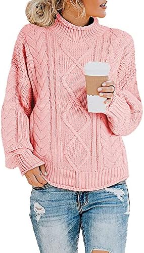 Women Turtleneck suéter clássico waffle malha de malha de camisa de base